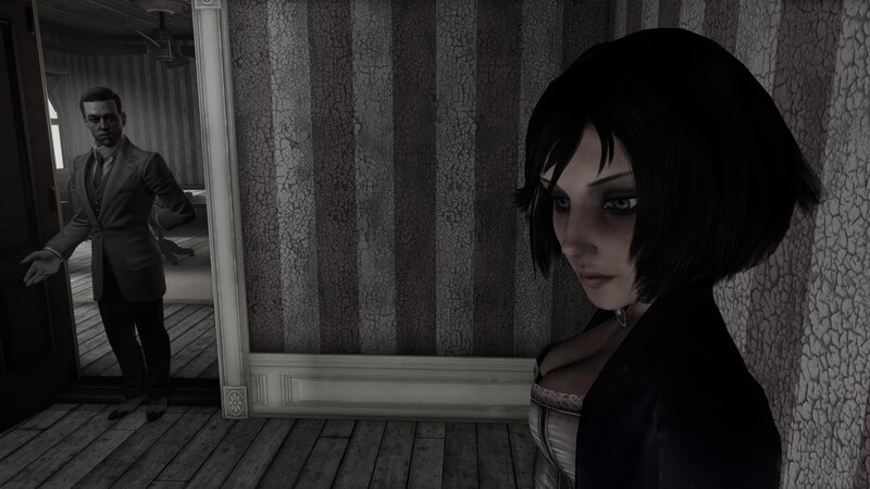 woman in a dark hallway