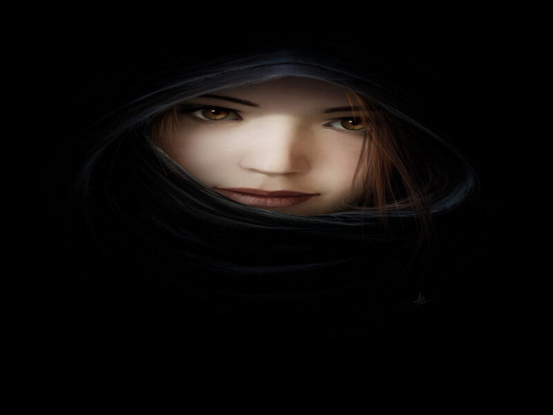 woman in a dark hood