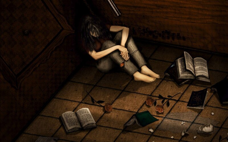 woman in a dark room