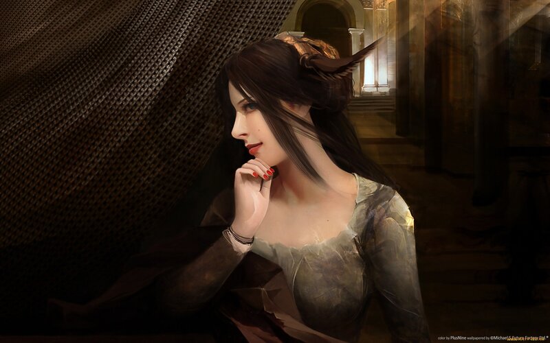 woman in a dimly lit hall