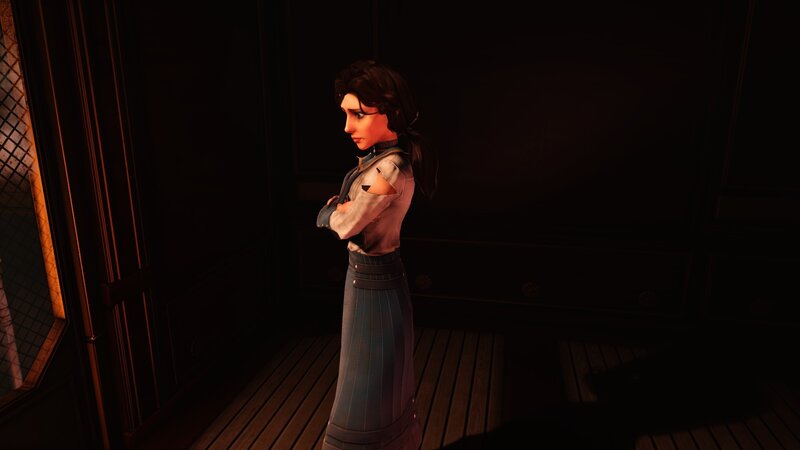 woman in a dimly lit room