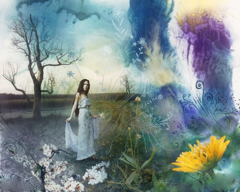 woman in a dreamlike landscape