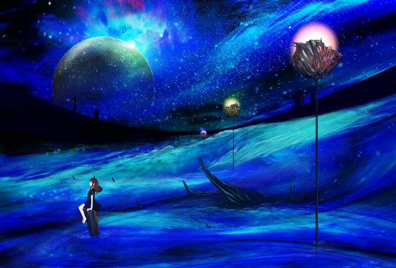 woman in a dreamlike ocean