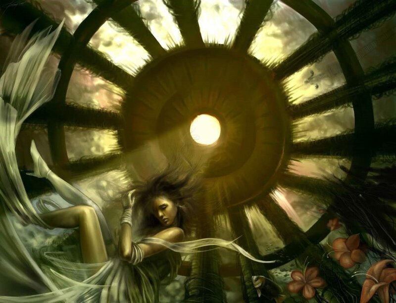 woman in a dreamlike spiral
