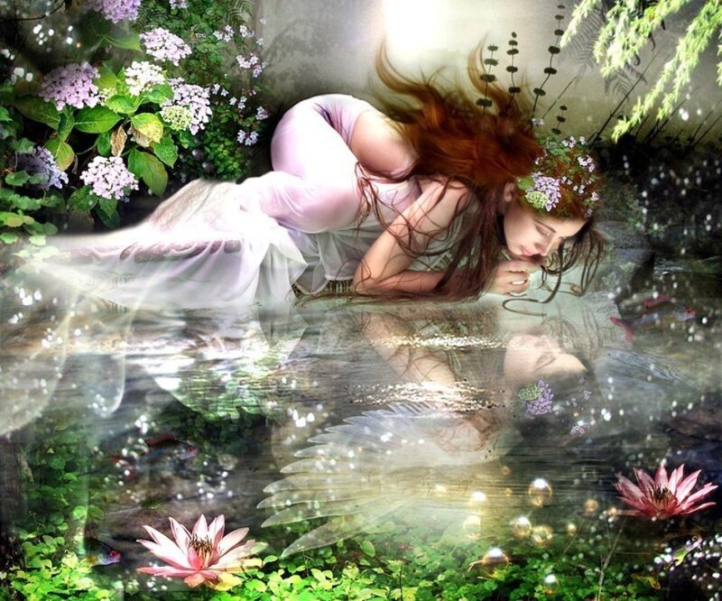 woman in a dreamy pond