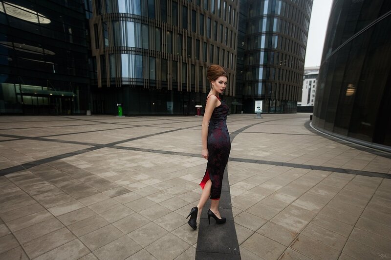 Woman in a Dress — Black, Dramatic, Afternoon