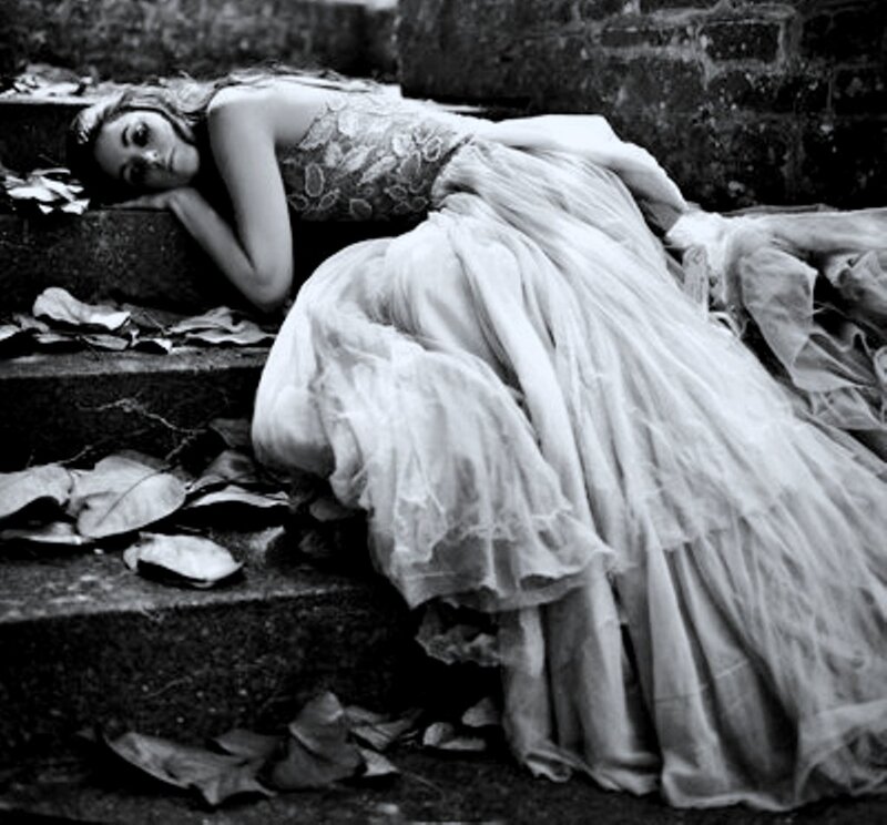 Woman in a Dress — Black, Dramatic, Photograph, Stairs