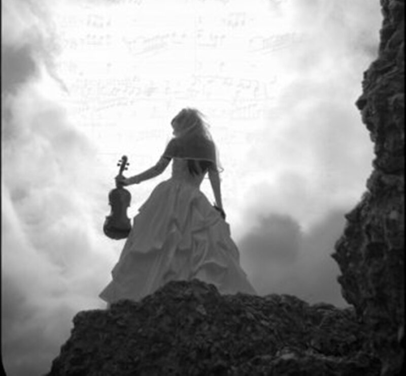 Woman in a Dress — Black, Dramatic, Photograph, Violin