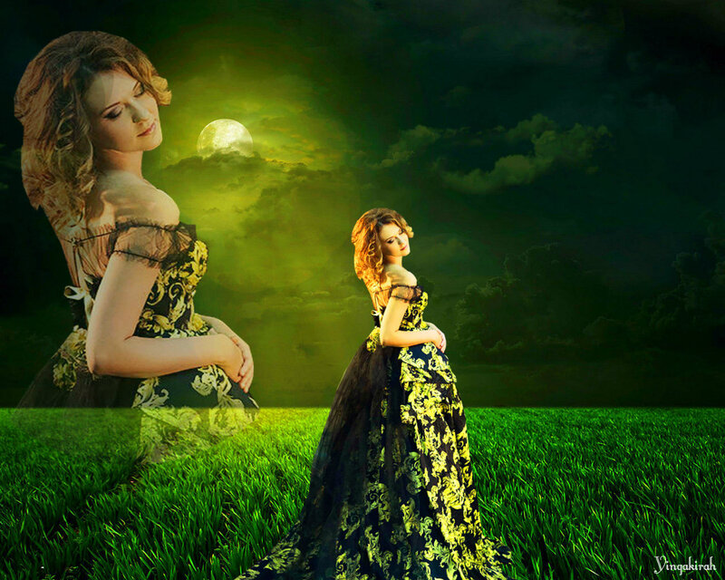 Woman in a Dress — Green, Dramatic, Night