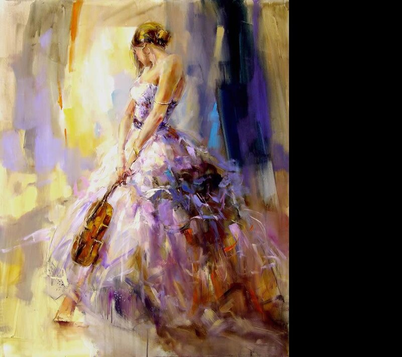 Woman in a Dress — Purple, Dramatic, Painting