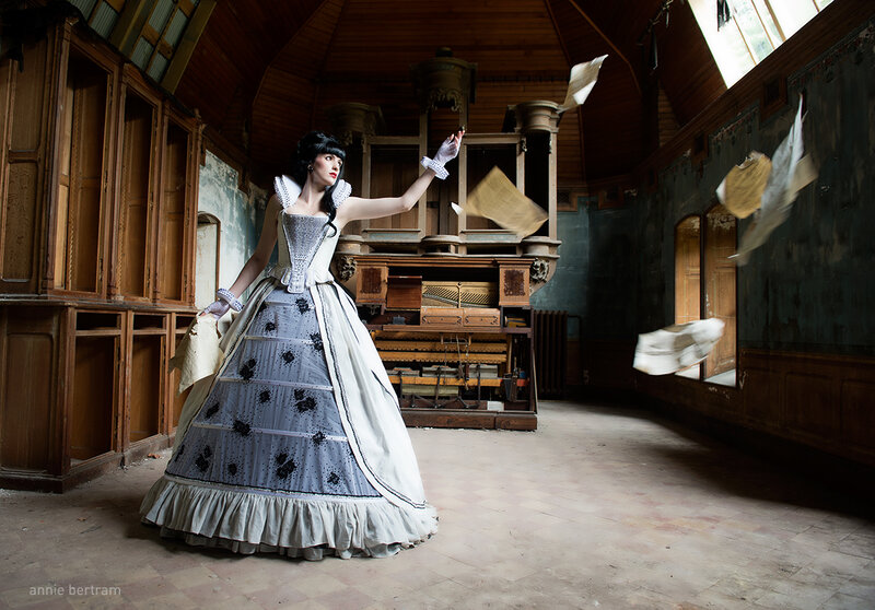 Woman in a Dress — White, Dramatic, Photograph, Organ