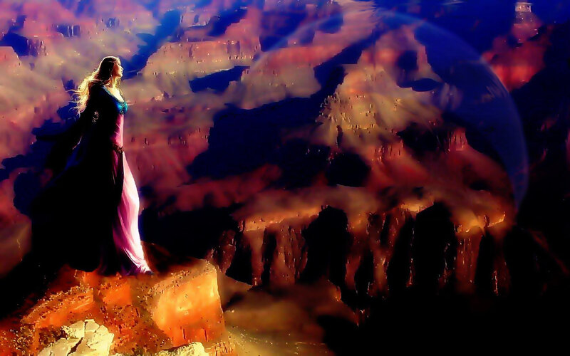 woman in a fantasy landscape