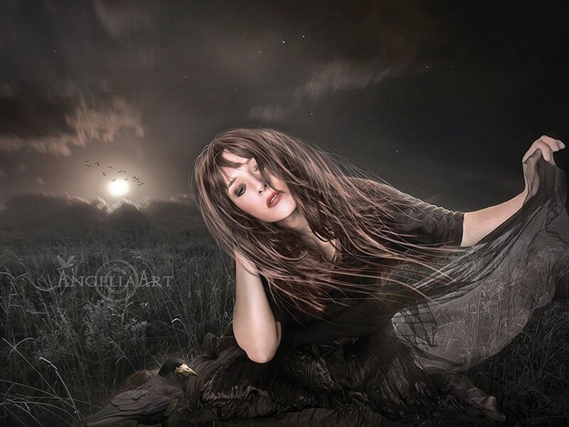 Woman in a Field — Black, Dramatic