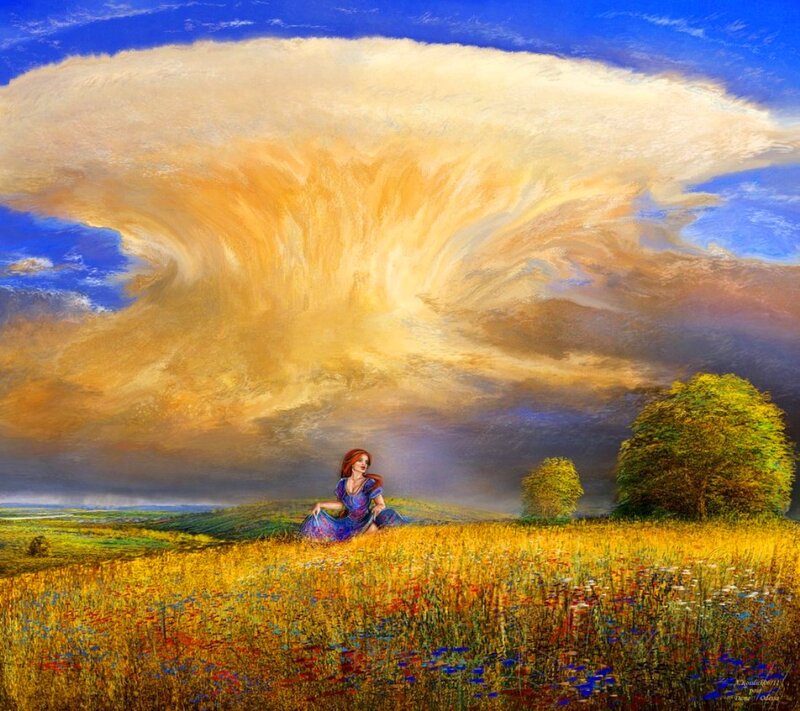 Woman in a Field — Blue, Dramatic