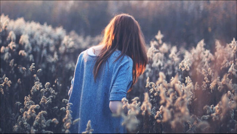Woman in a Field — Blue, Serene, Sunset