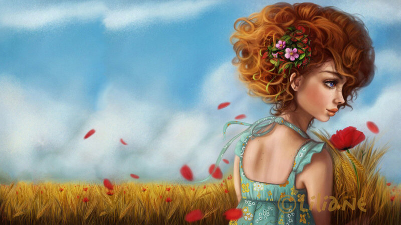 Woman in a Field — Blue, Serene