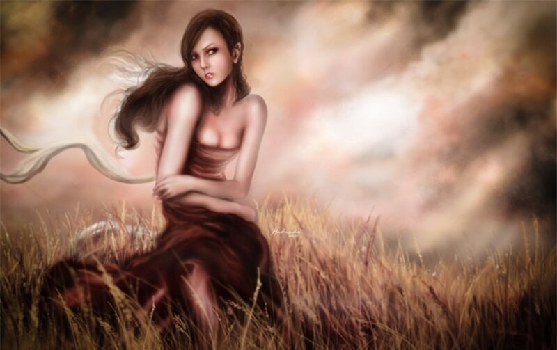 Woman in a Field — Brown, Dramatic