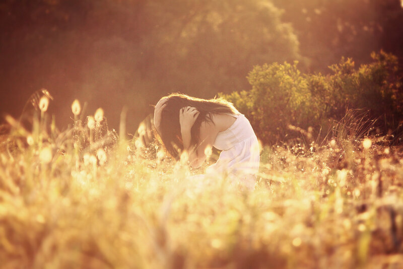 Woman in a Field — Gold, Serene, Sunset