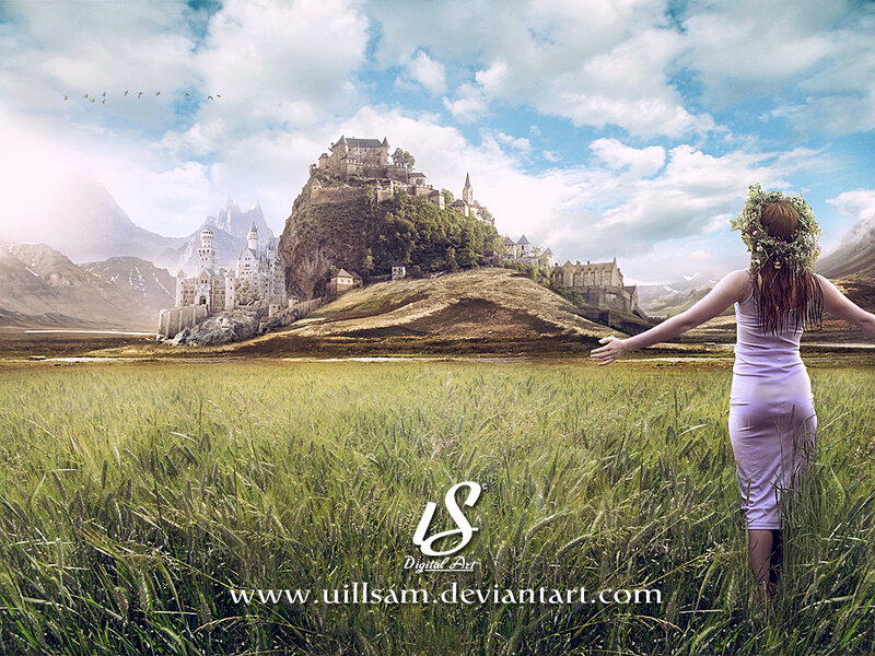 Woman in a Field — Green, Serene, Afternoon, Digital Art