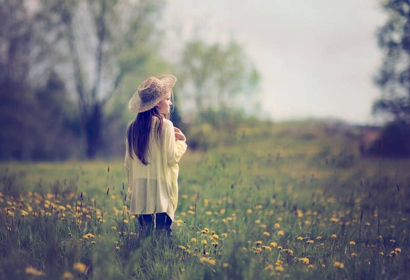 Woman in a Field — Green, Serene, Spring