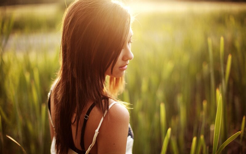 Woman in a Field — Green, Serene, Sunset
