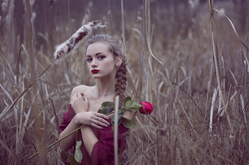 Woman in a Field — Maroon