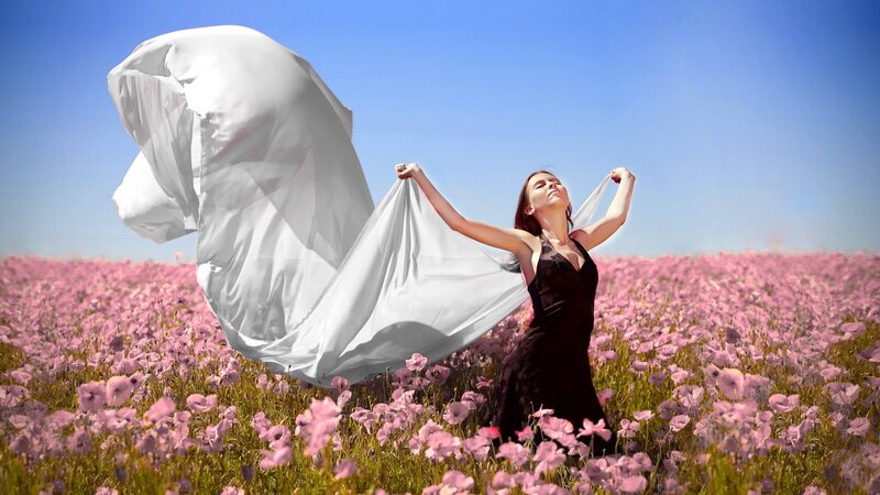 Woman in a field of flowers