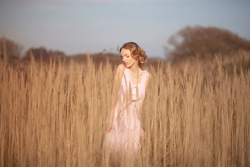 Woman in a Field — Pink, Serene, Sunset