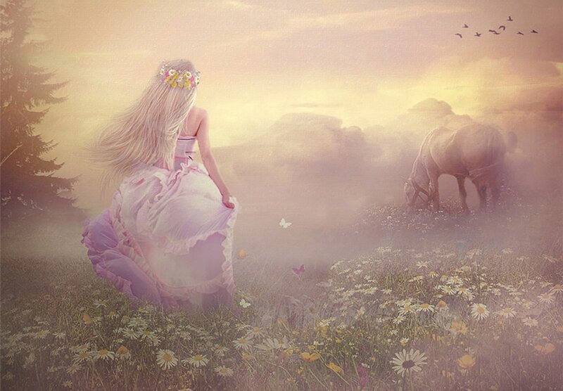 Woman in a Field — Pink, Serene
