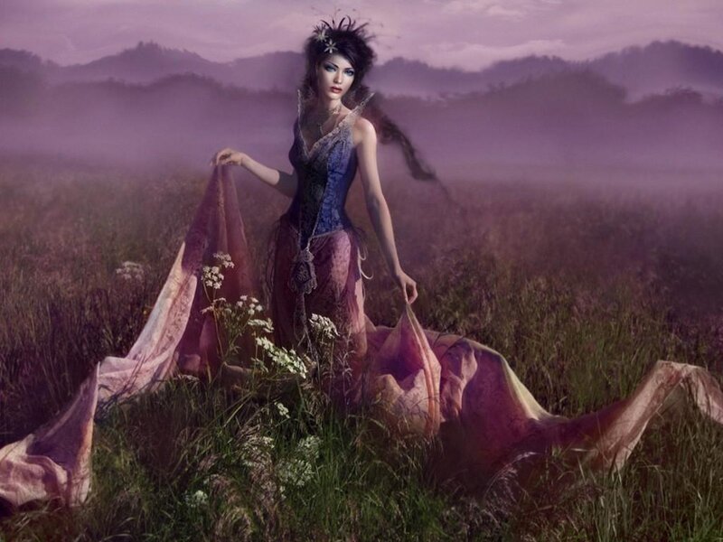 Woman in a Field — Purple, Dreamy