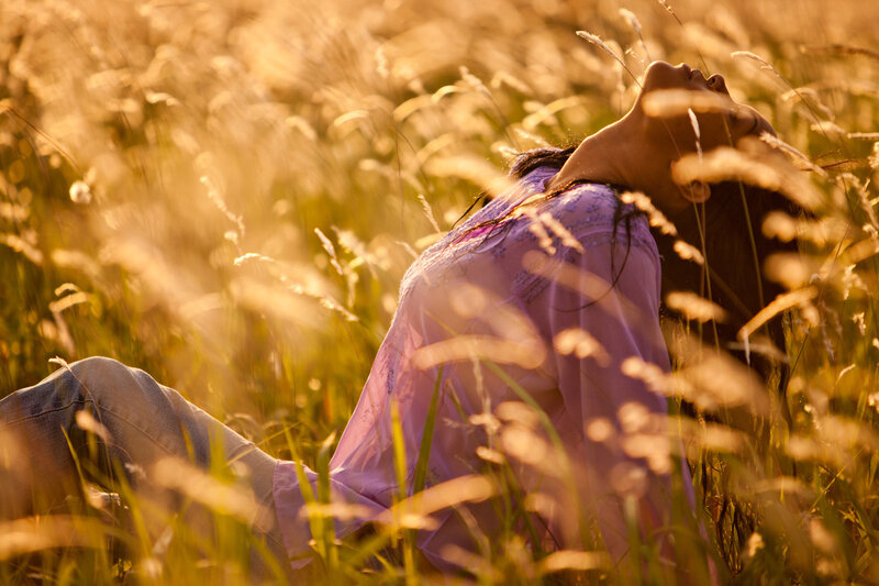 Woman in a Field — Purple, Serene