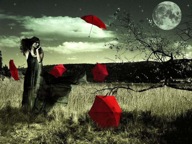 Woman in a Field — Red, Dreamy