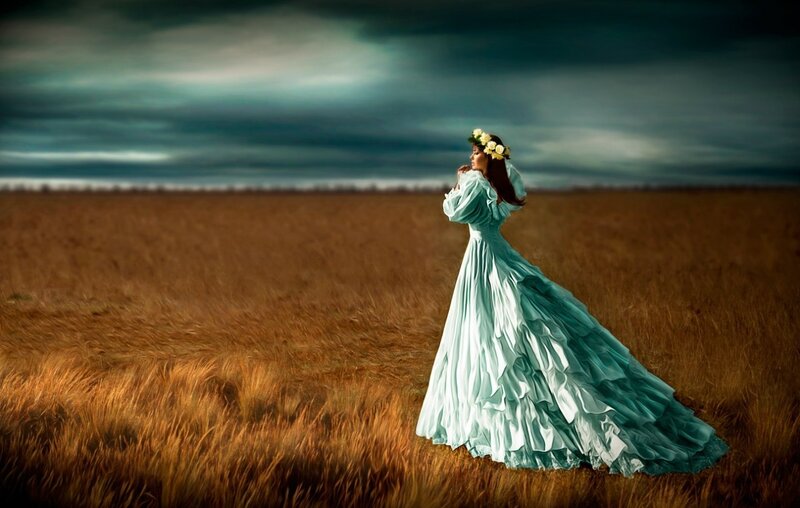Woman in a Field — Teal