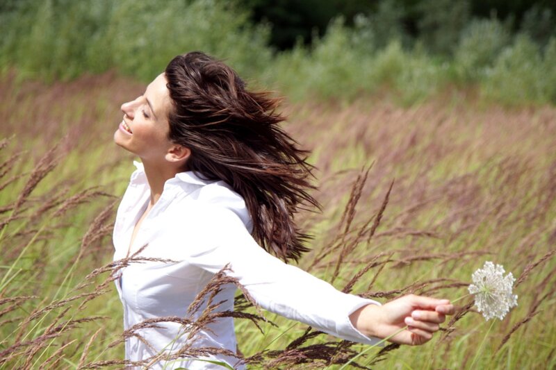 Woman in a Field — White, Serene, Afternoon, Photograph