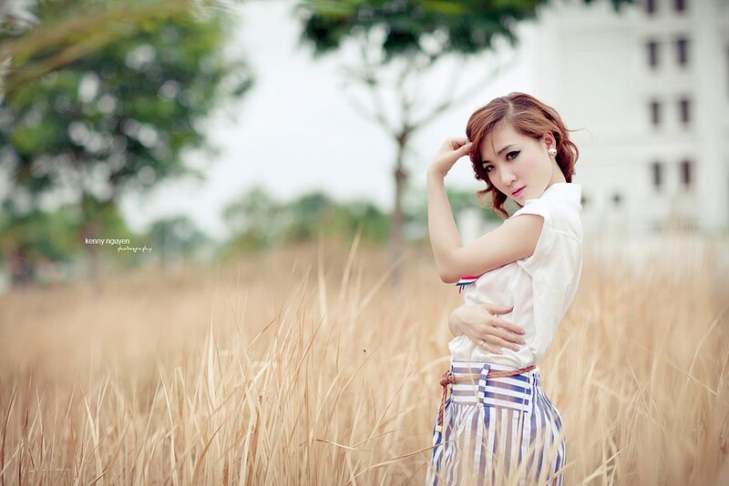 Woman in a Field — White, Serene, Afternoon, Photograph, Trees