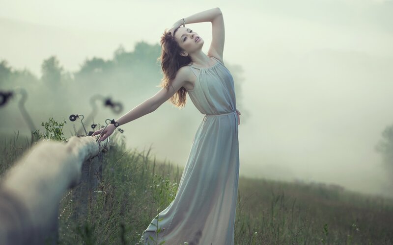 Woman in a Field — White, Serene