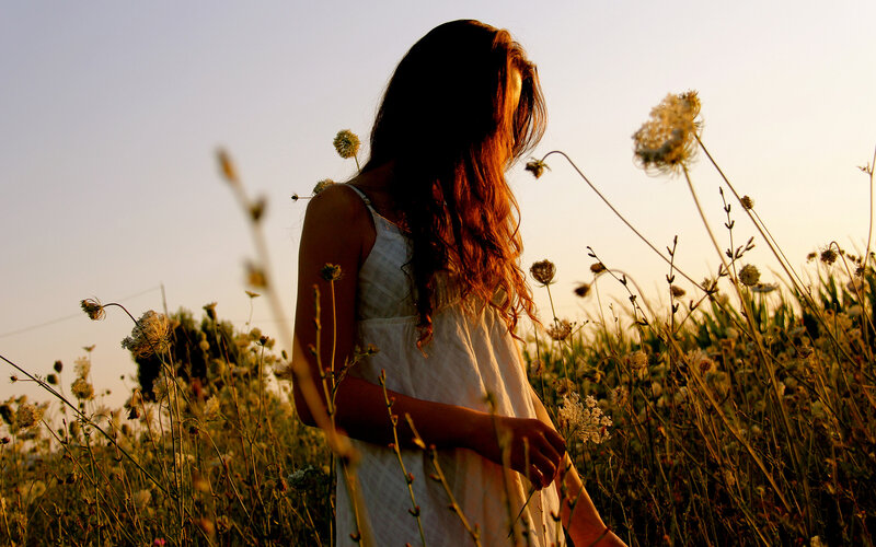 Woman in a Field — White