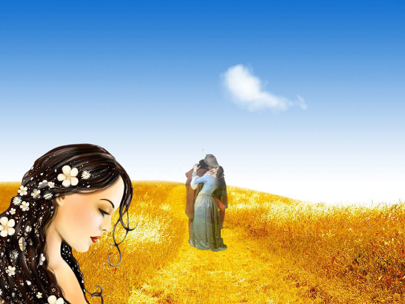 woman in a field with couple