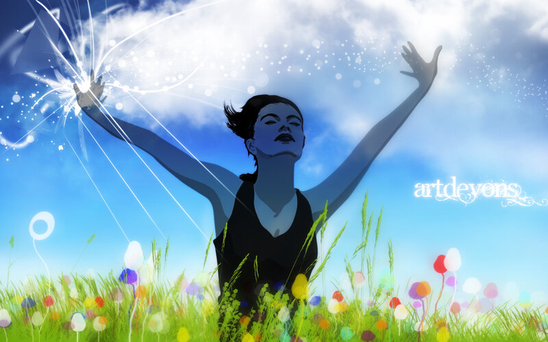 woman in a field with sparkles