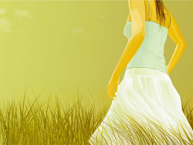 Woman in a Field — Yellow, Serene, Afternoon, Digital Art, Grass
