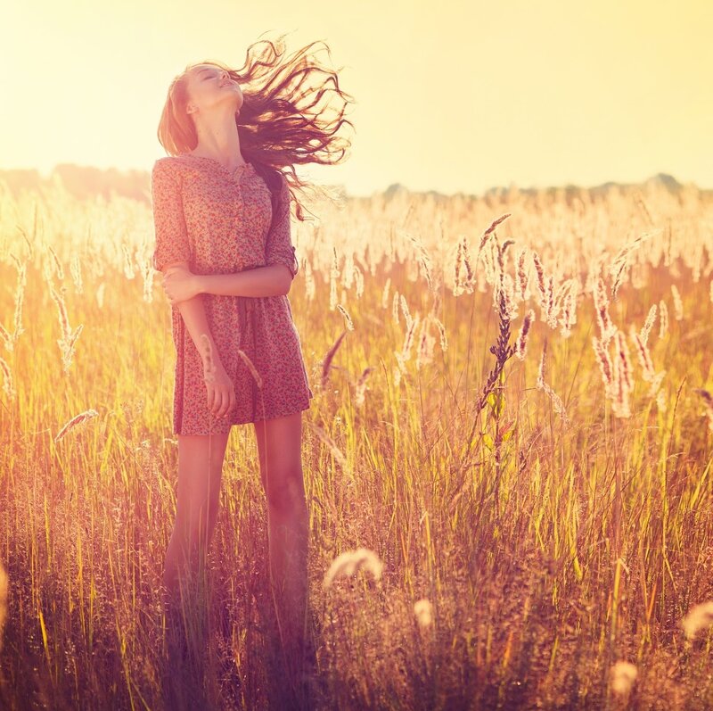 Woman in a Field — Yellow, Serene, Sunset, Photograph