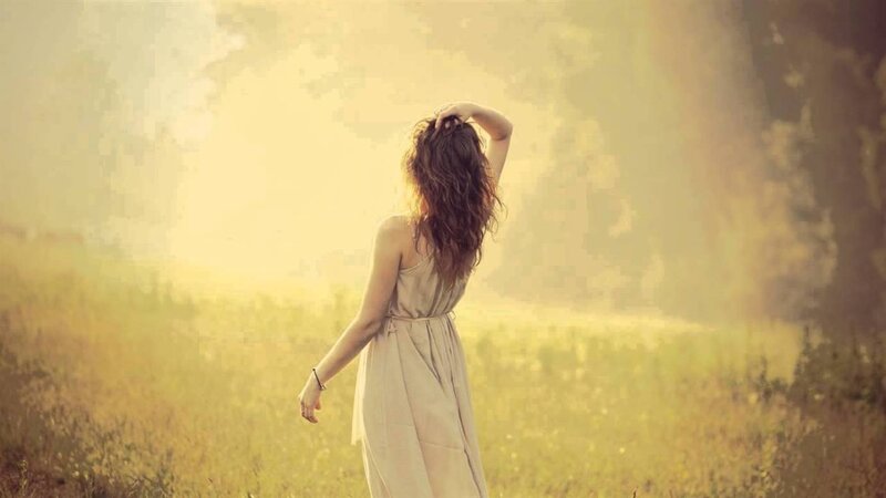 Woman in a Field — Yellow, Serene, Sunset