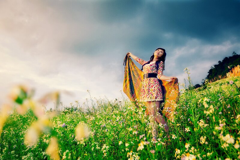 Woman in a flower field