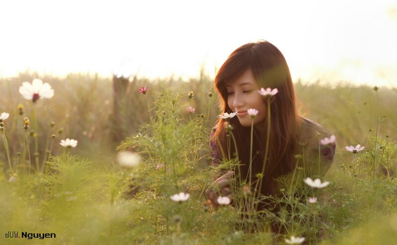 woman in a flower field