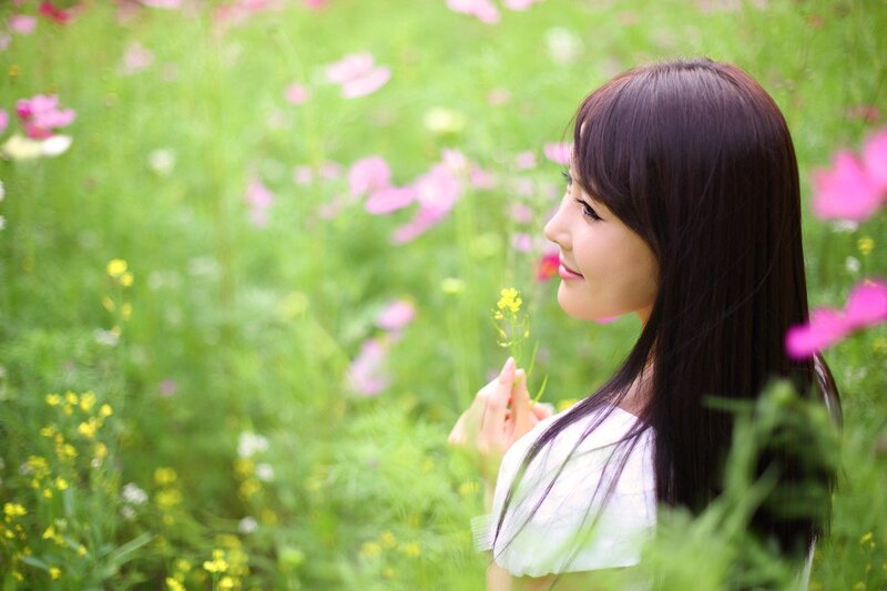 woman in a flower field