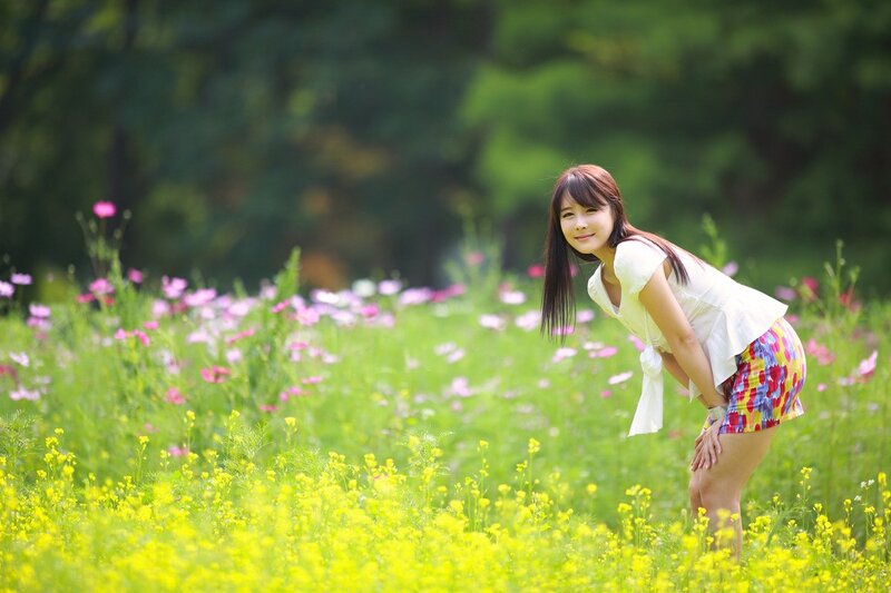 woman in a flower field
