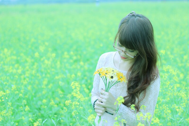 woman in a flower field