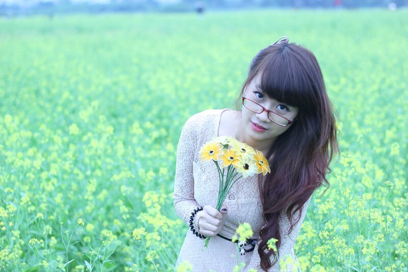 woman in a flower field