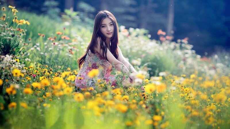 woman in a flower field