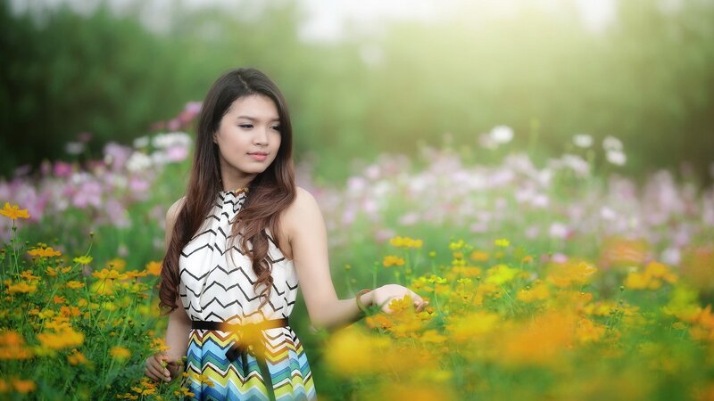 Woman in a flower field